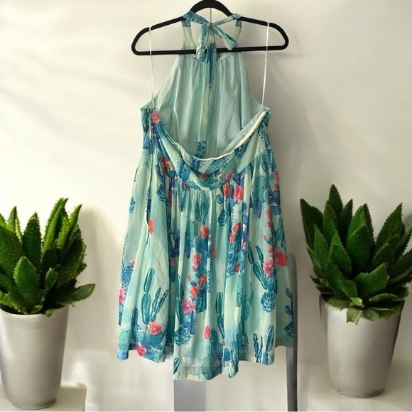 Modcloth Cactus Blue and Green Pleated Halter Sundress - Picture 3 of 4